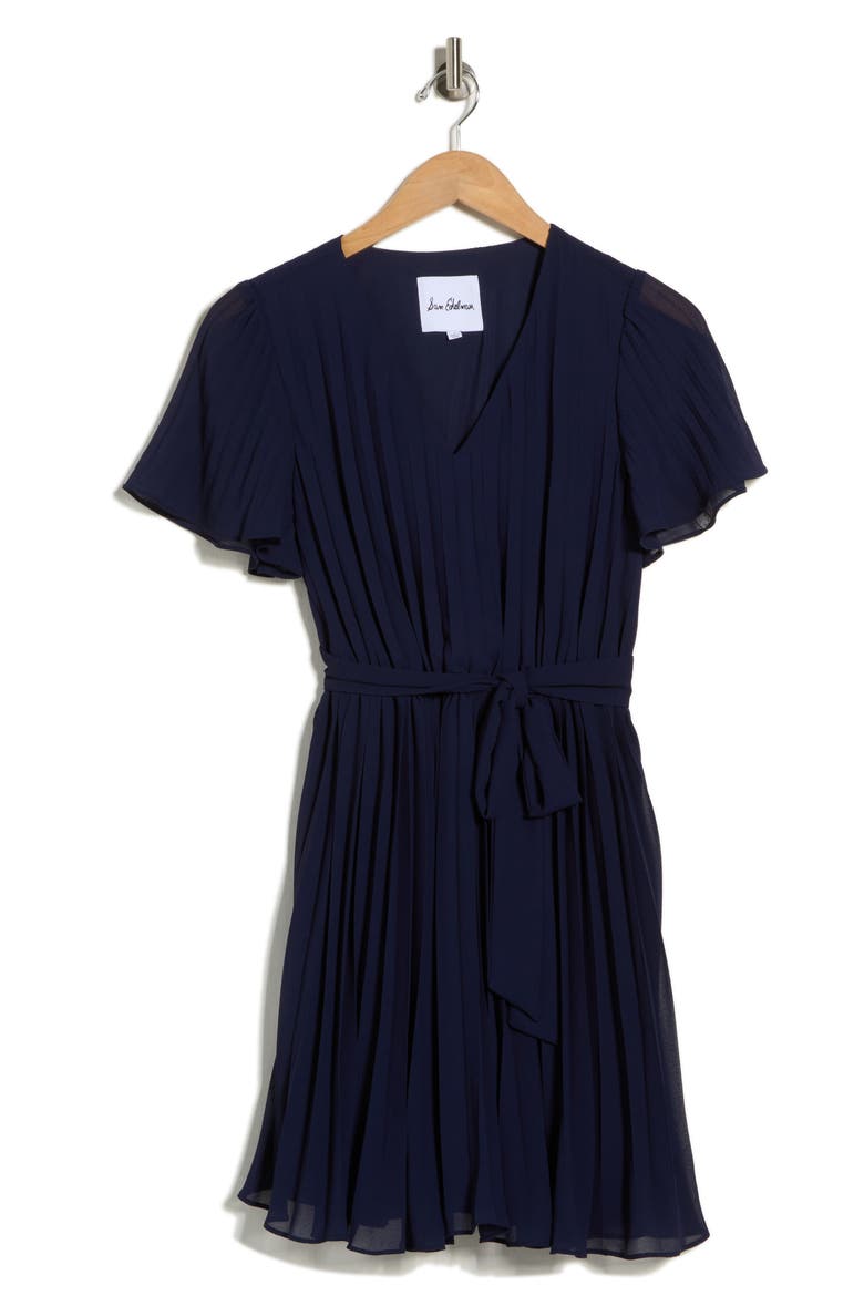 Short Sleeve Pleated Minidress, Alternate, color, NAVY