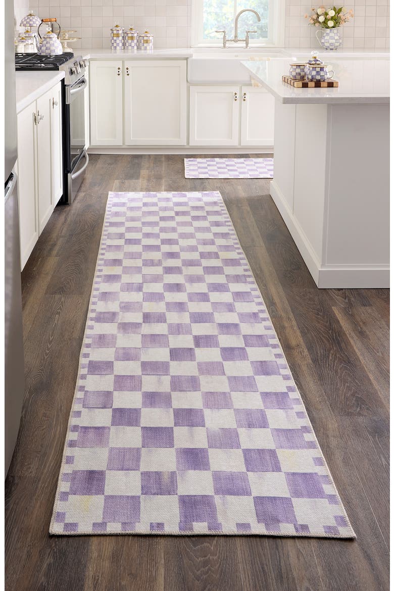 Violet Checkerboard Machine Washable Runner Rug, Alternate, color, VIOLET