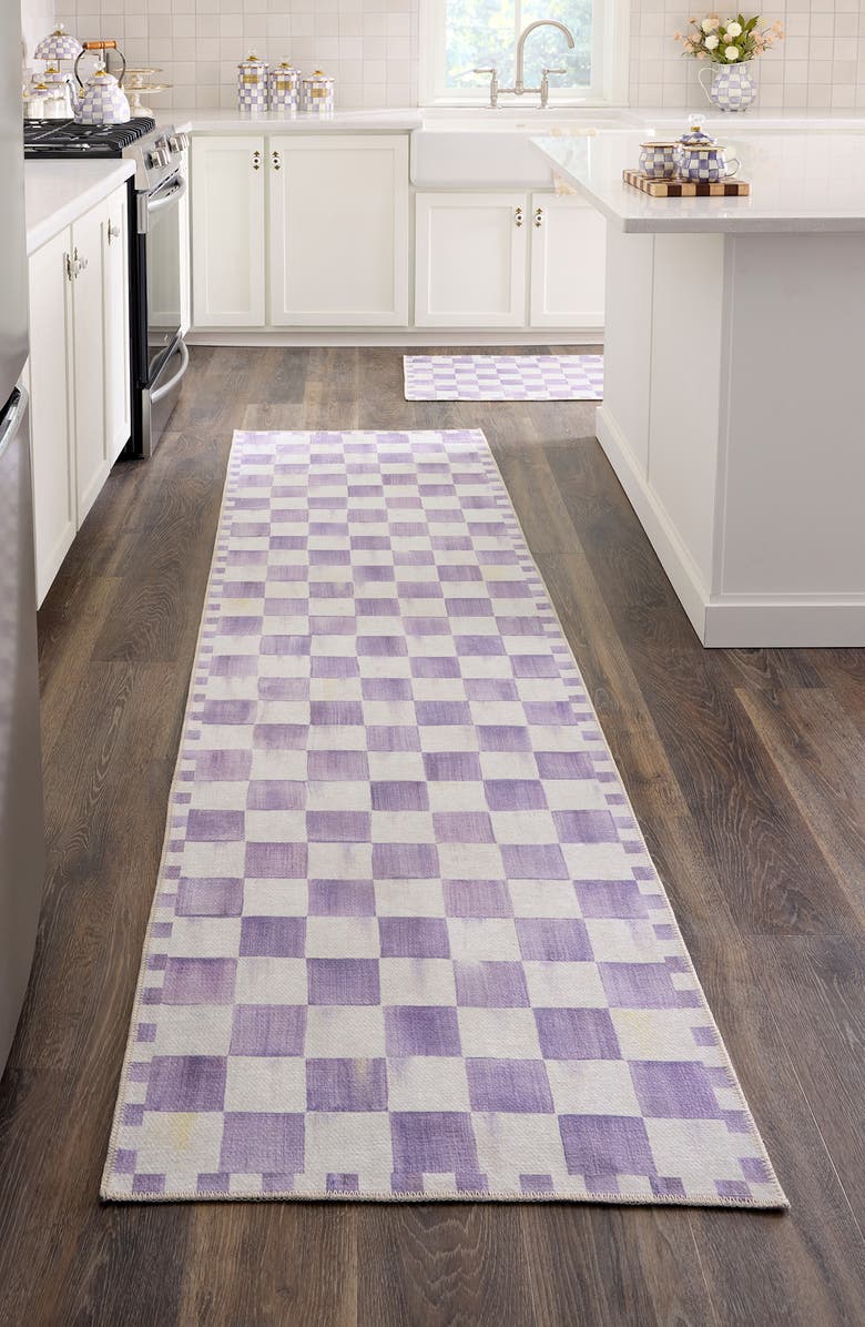 MACKENZIE CHILDS Violet Checkerboard Machine Washable Runner Rug, Alternate, color, Violet