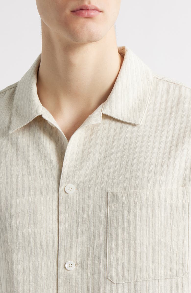 FRAME Jacquard Stripe Cotton & Linen Blend Camp Shirt, Alternate, color, White Sand