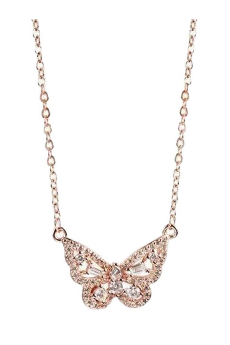 Elegant 18k Rose Gold Butterfly Pendant Necklace with Sparkling Cubic Zirconia Stones, Main, color, Rose Gold