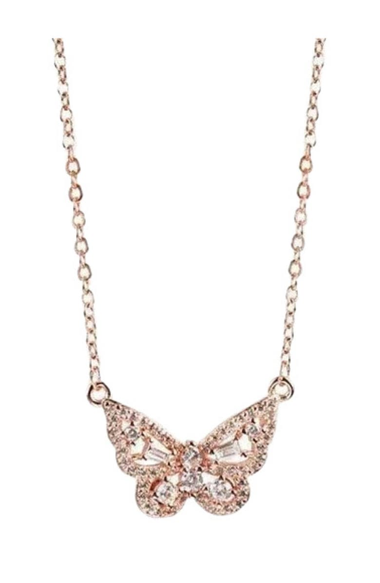 Hollywood Sensation Elegant 18k Rose Gold Butterfly Pendant Necklace with Sparkling Cubic Zirconia Stones, Main, color, Rose Gold
