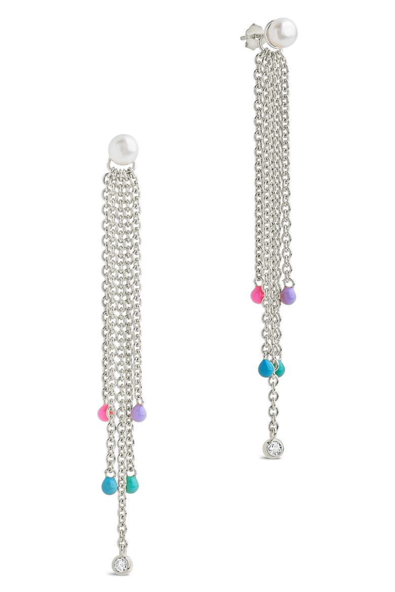 Delmare Imitation Pearl Linear Drop Earrings, Main, color, SILVER