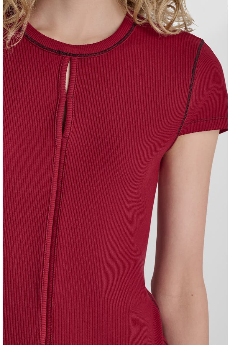 Contrast Stitch Cutout Detail Rib Top, Alternate, color, RHYTHM RED