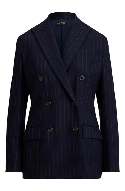 Ralph Lauren Womens Suiting Ryen Double Breasted Pinstripe Twill Blazer 0 22w In Blue