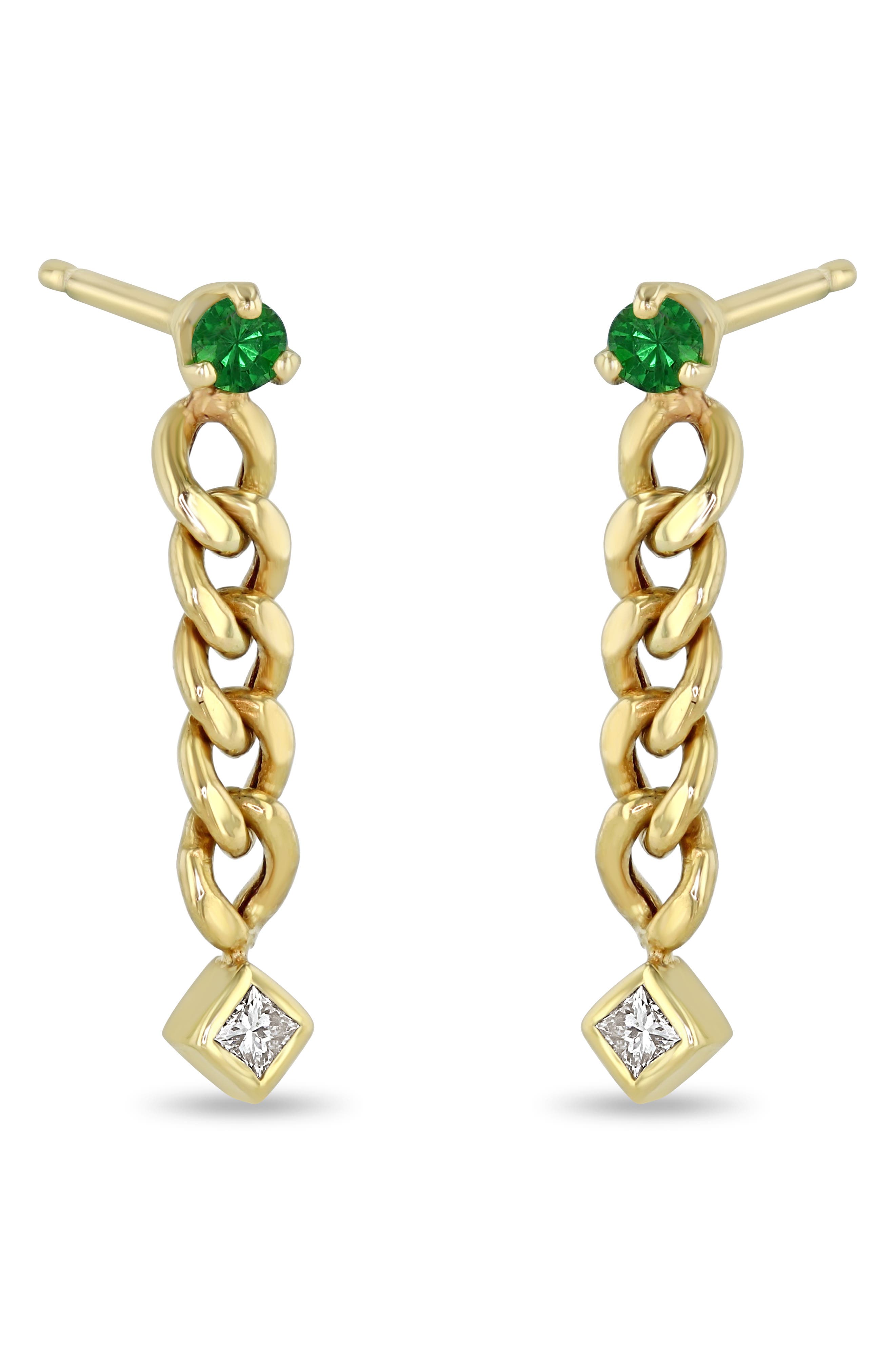 Zoë Chicco Emerald & Diamond Chain Earrings in 14K Yg at Nordstrom
