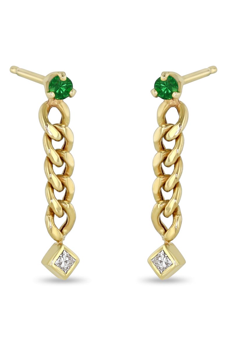 Zoë Chicco Emerald & Diamond Chain Earrings, Main, color, 14K Yg