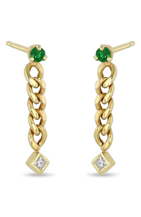Emerald & Diamond Chain Earrings