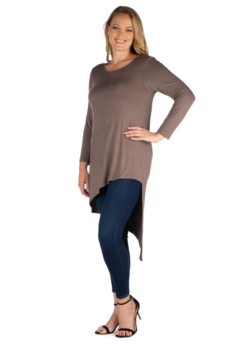 Plus Size Long Sleeve Knee Length Asymmetrical  Tunic Top, Alternate, color, Taupe