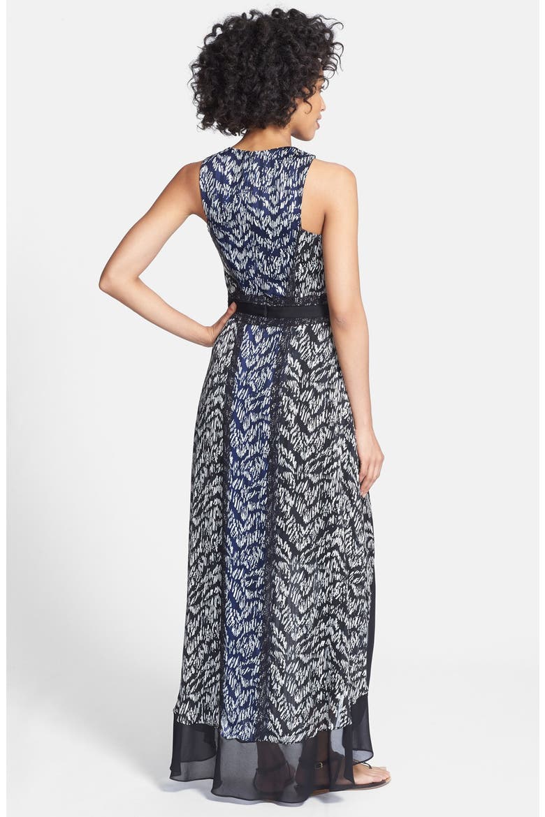 Ivy & Blu Ikat Print High/Low Chiffon Maxi Dress, Alternate, color, NAVY/ BLACK