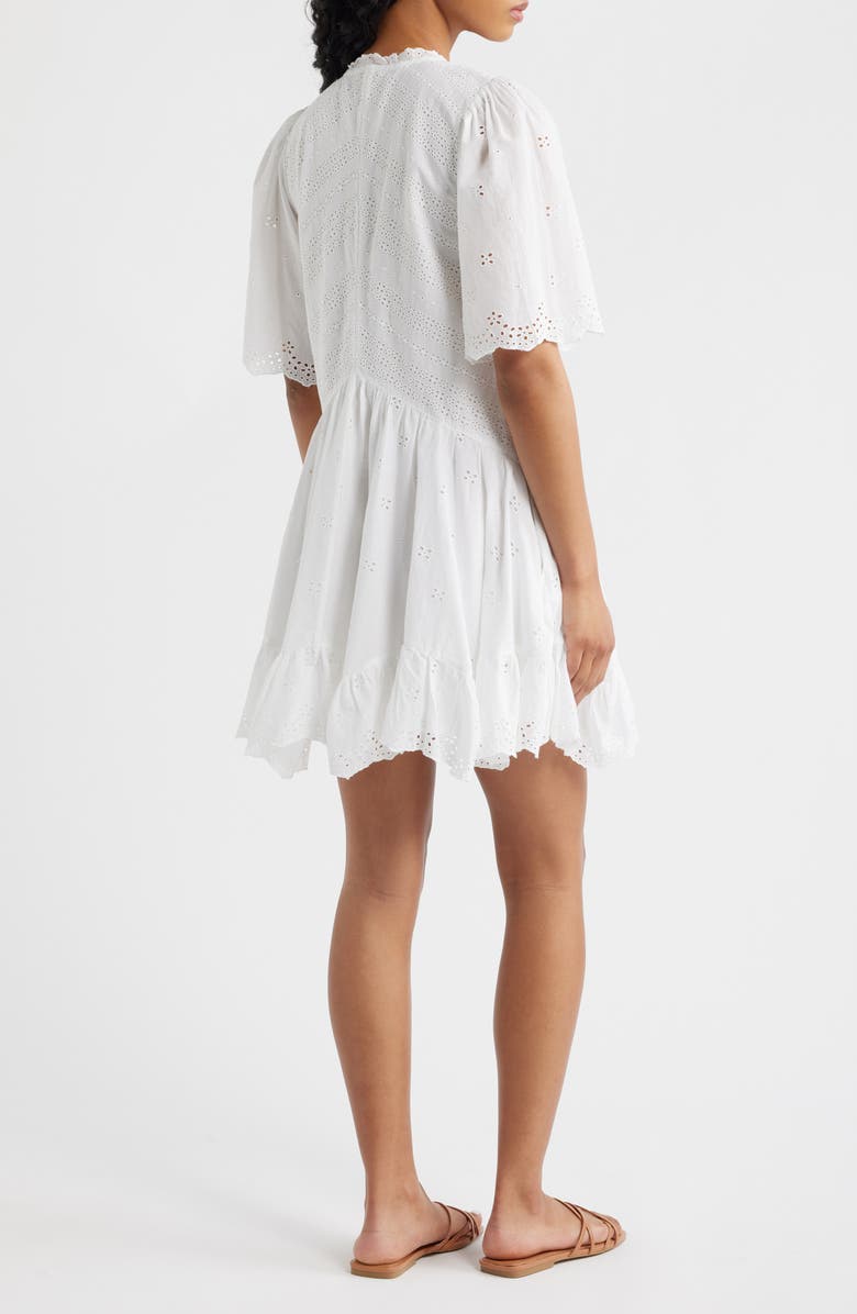 Madewell Eyelet Flutter Sleeve Cotton Minidress, Alternate, color, White
