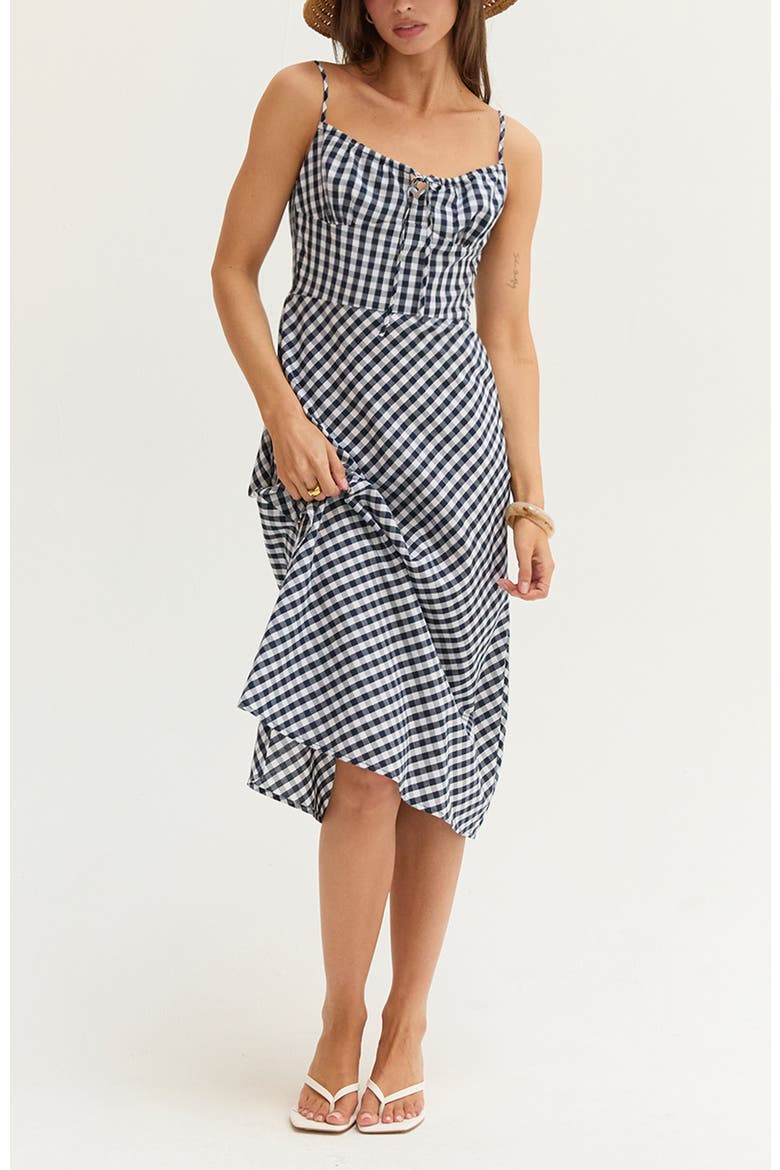 Gingham Slip Midi Dress, Alternate, color, Navy
