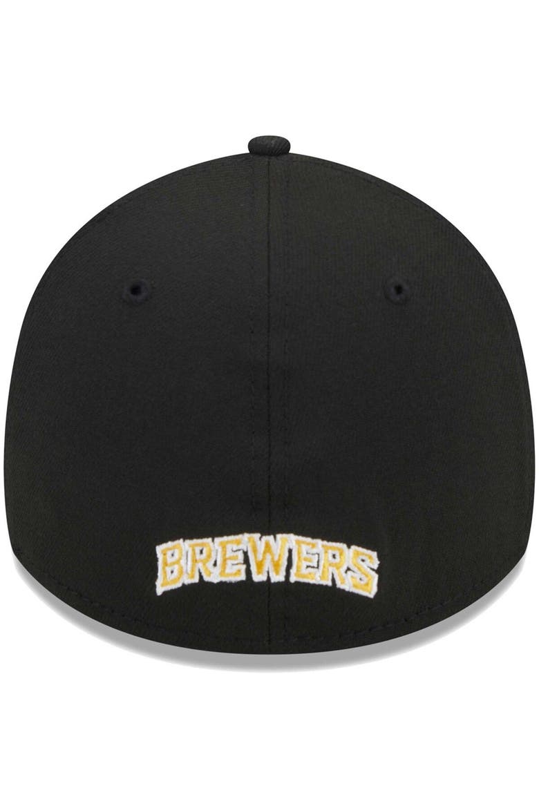 Men's New Era Black Milwaukee Brewers Logo 39THIRTY Flex Hat, Alternate, color, Black