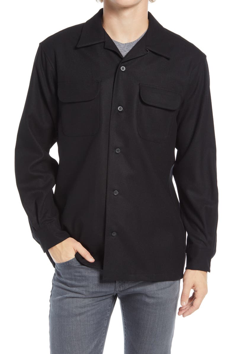 Pendleton Board Regular Fit Wool Shirt, Main, color, Black