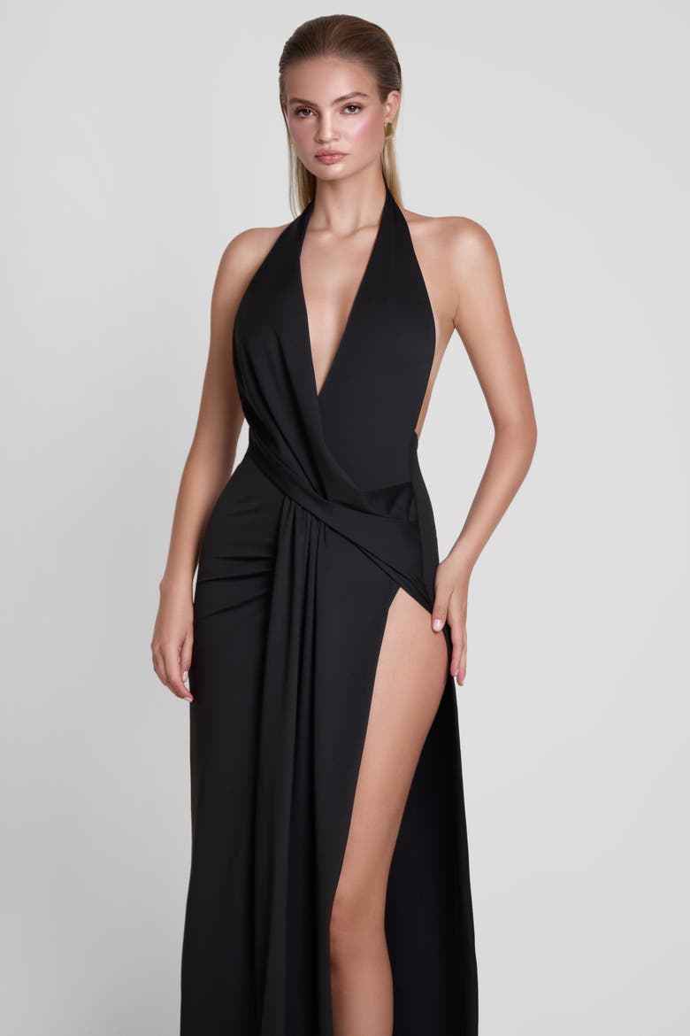 Palermo Plunge Drape Maxi Dress, Alternate, color, Black