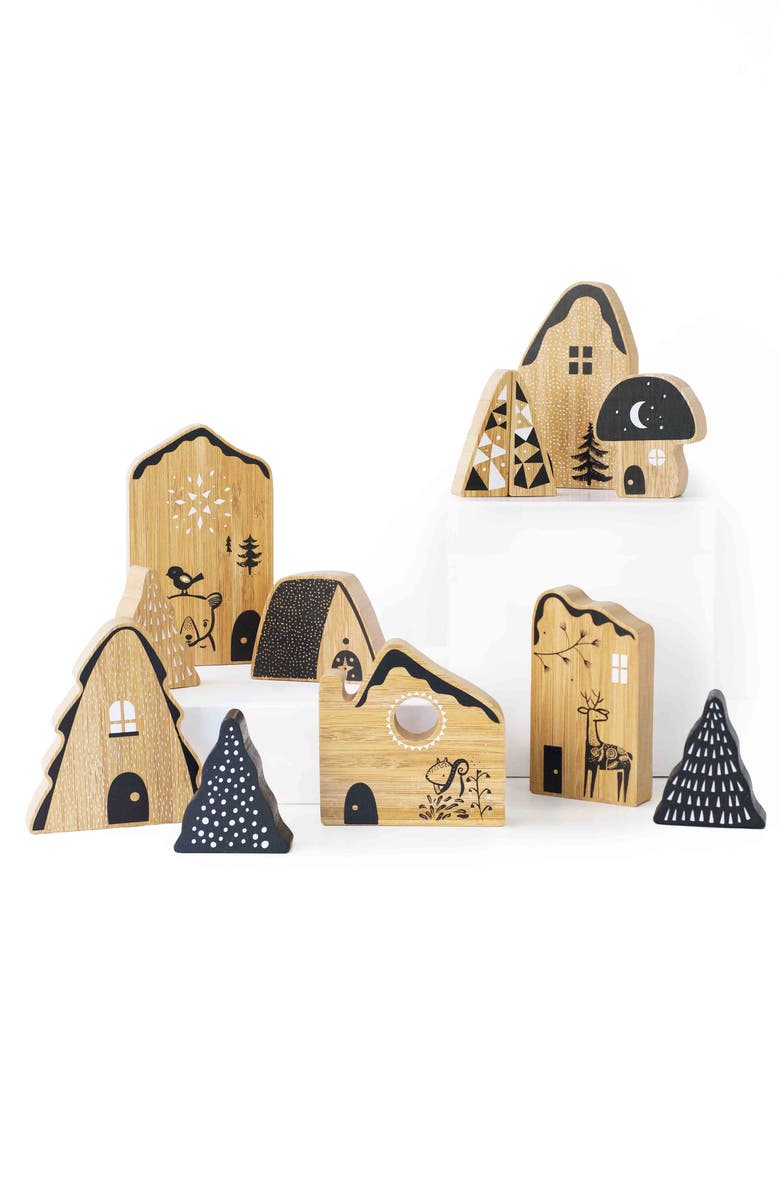 Wee Gallery Woodland Village Building Blocks with Houses, Trees & Animals, Main, color, Natural Bamboo