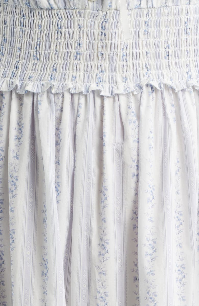 LoveShackFancy Emie Floral Smock Waist Cotton Dress, Alternate, color, Sky Bonnet Blue