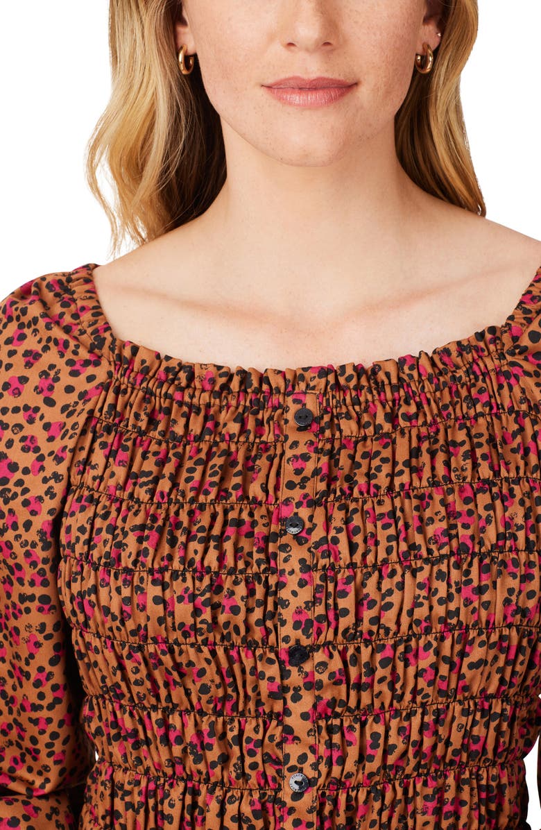 Foxcroft Olivia Smocked Cheetah Print Blouse, Alternate, color, Black Multi