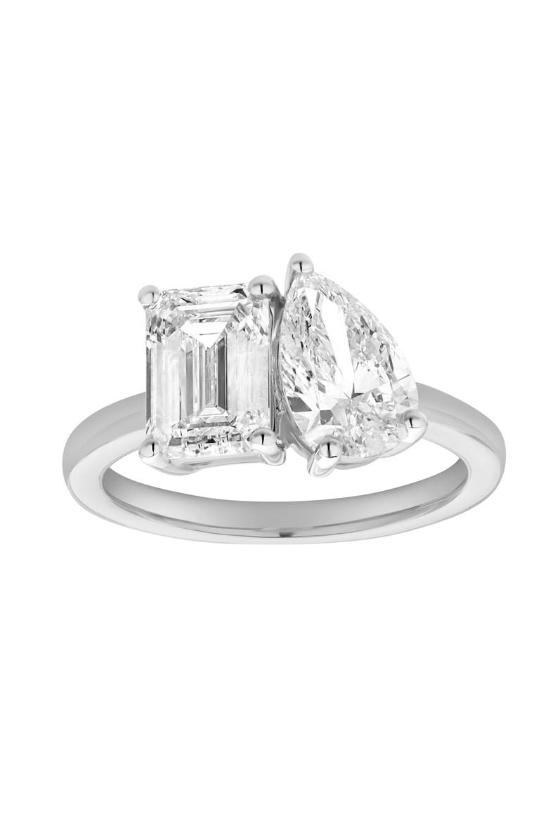 LuvMyJewelry Evermore 14K Gold Toi et Moi Emerald and Pear Lab Grown Diamond Ring - 3 ct, Main, color, 14K White Gold