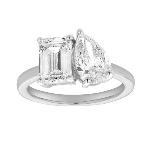 Luvmyjewelry Evermore 14k Gold Toi Et Moi Emerald And Pear Lab Grown Diamond Ring In 14k White Gold