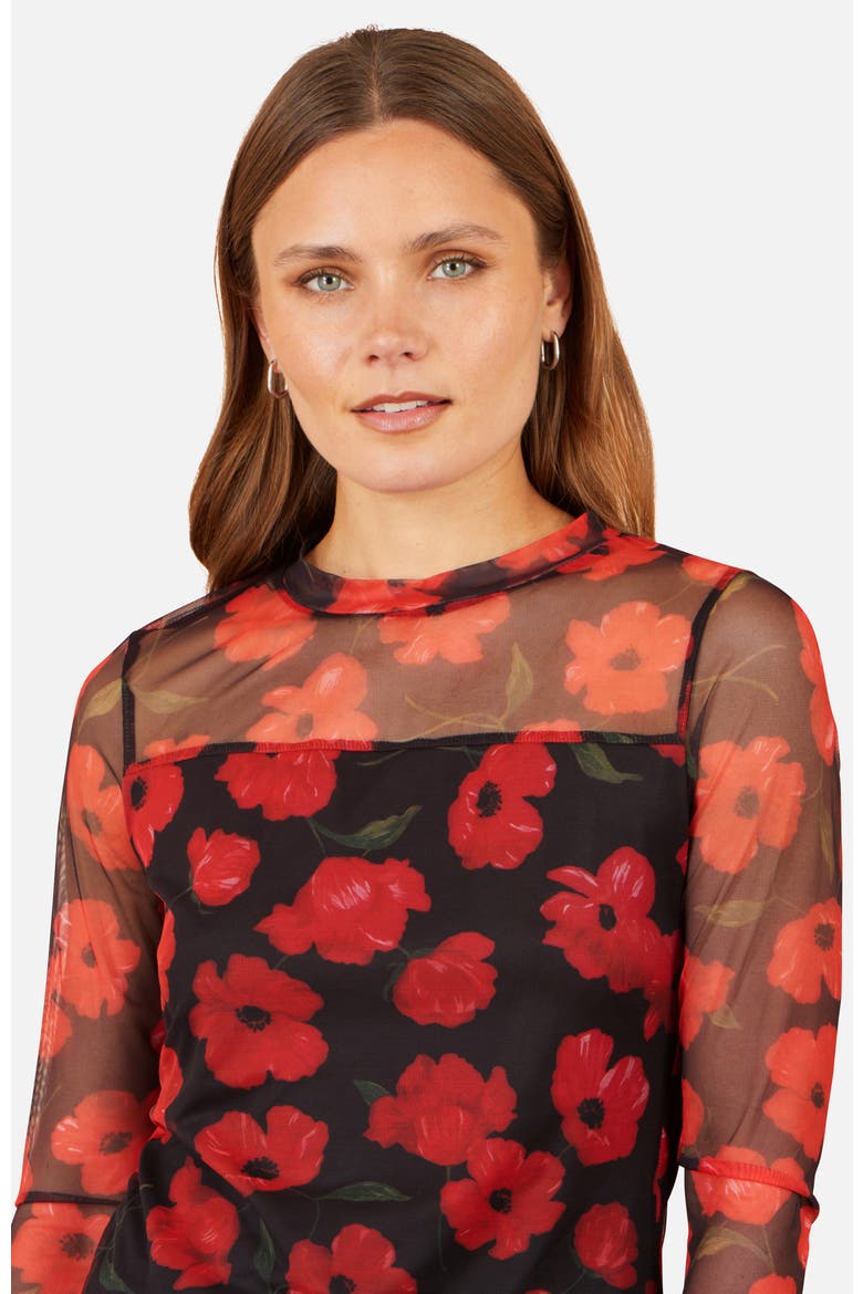 Poppy Sheer Mesh Long Sleeve Top, Alternate, color, Black
