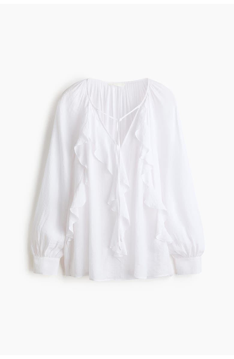 H&M Flounce-trimmed Blouse, Main, color, White