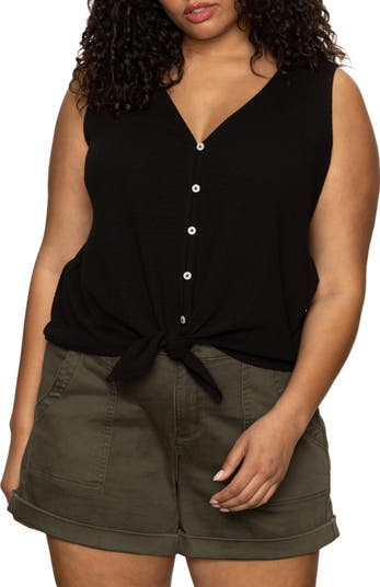 Sanctuary Vacation Textured Tie Front Button-Up Tank | Nordstrom