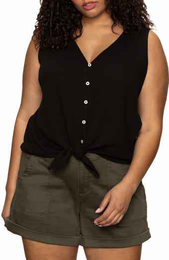 Sanctuary Vacation Textured Tie Front Button-Up Tank