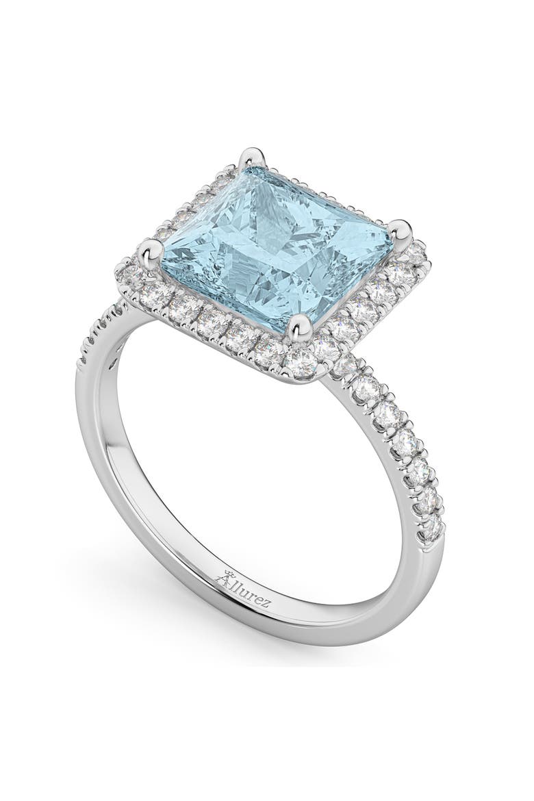 Princess Halo Aquamarine & Diamond Engagement Ring 14K, Alternate, color, 3.47ct/White Gold