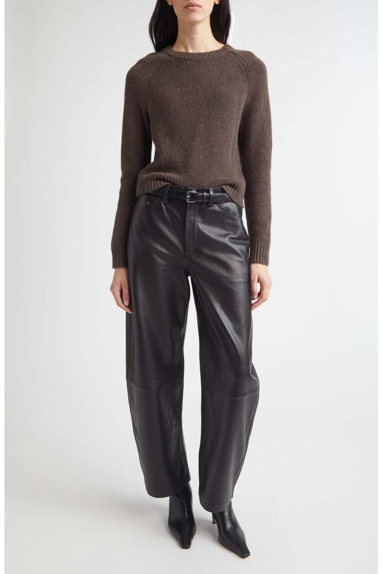 Tribeca Leather Barrel Leg Pants, Alternate, color, BLACK