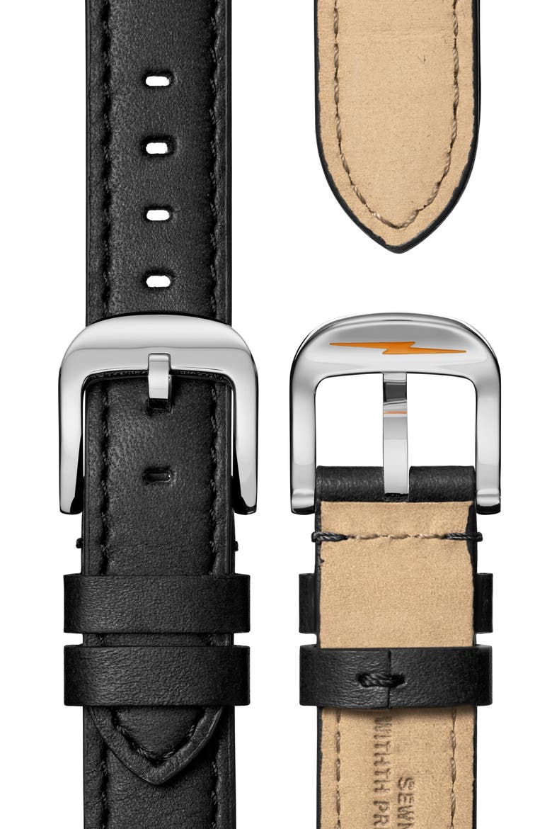 Runwell Chronograph Leather Strap Watch, 37mm, Alternate, color, BLACK