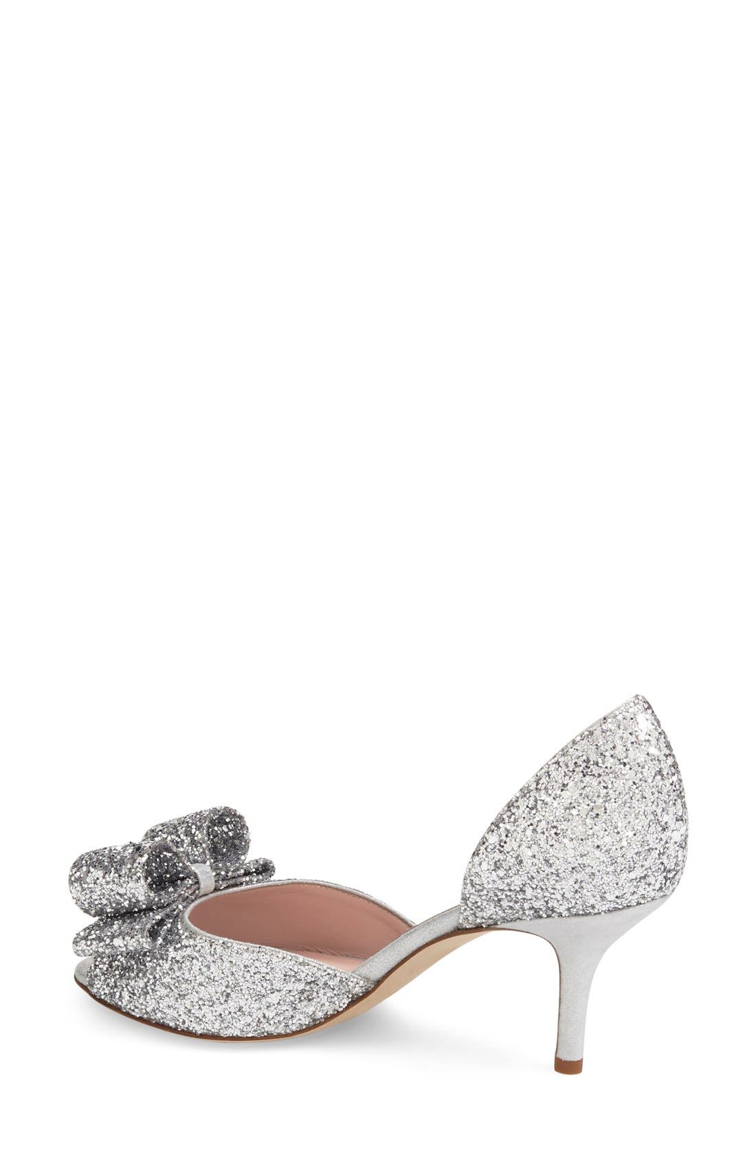 'sela' glitter bow peep toe pump, Alternate, color, SILVER GLITTER/ SILVER SUEDE