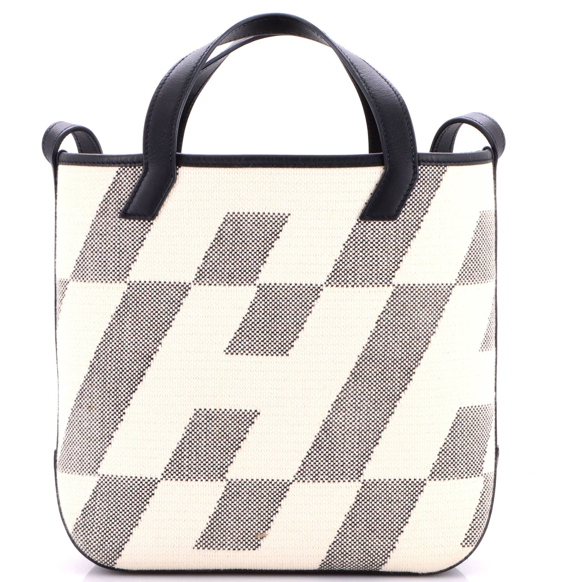 Cabas H en Biais Tote Canvas with Leather 27, Main, color, Black