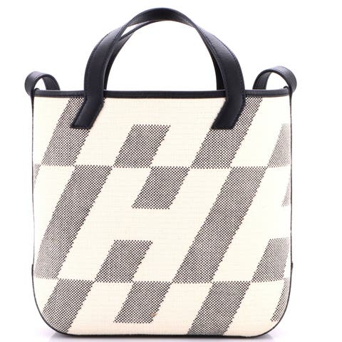 Cabas H en Biais Tote Canvas with Leather 27