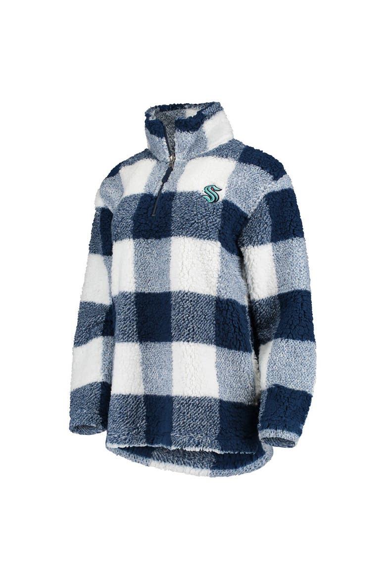 Women's G-III 4Her by Carl Banks Deep Sea Blue/White Seattle Kraken Plaid Sherpa Quarter-Zip Jacket, Alternate, color, Navy
