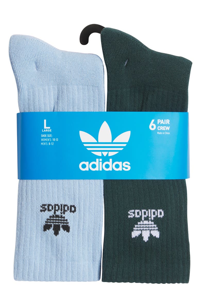 adidas Assorted 3-Pack Trefoil Performance Crew Socks, Alternate, color, Ash Blue/ Scarlet/ Green Ivy