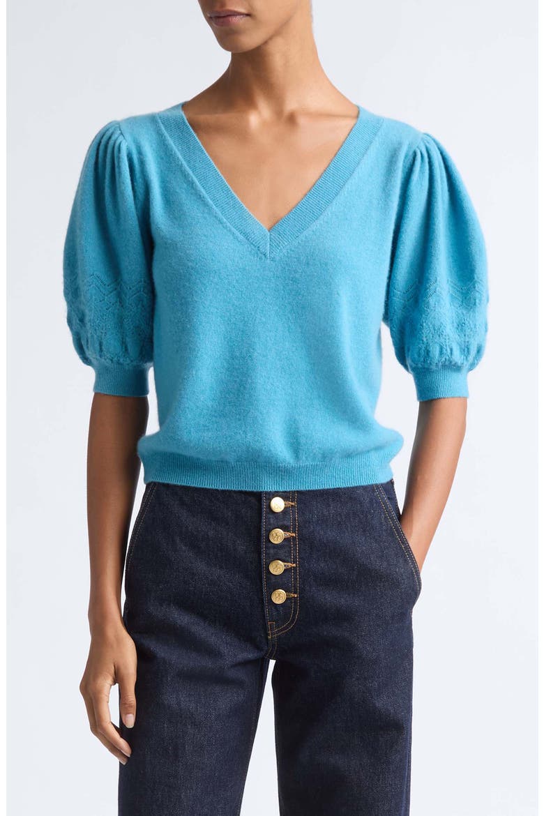 Reina Puff Sleec Cashmere Sweater, Main, color, CERULEAN