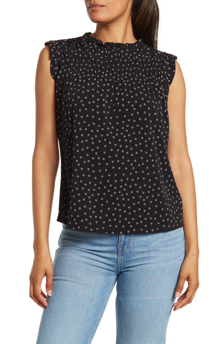 Adrianna Papell Printed Ruffle High Neck Top, Main, color, 