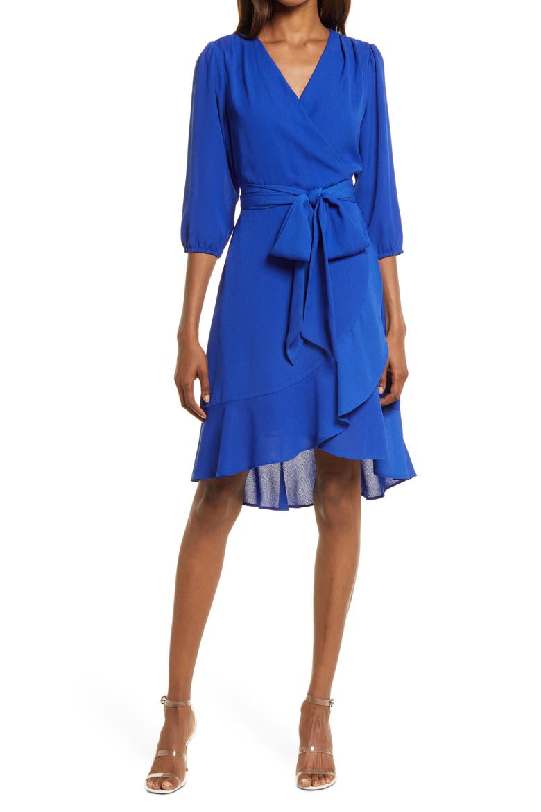Twirl Faux Wrap Dress, Main, color, BLUE SURF