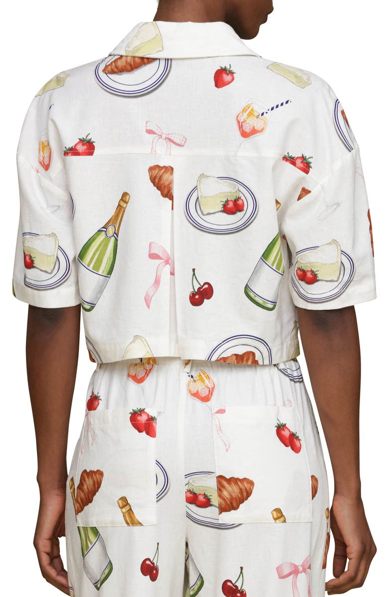 Avec Les Filles Party Print Crop Button-Up Shirt, Alternate, color, Ivory Tabletop Print