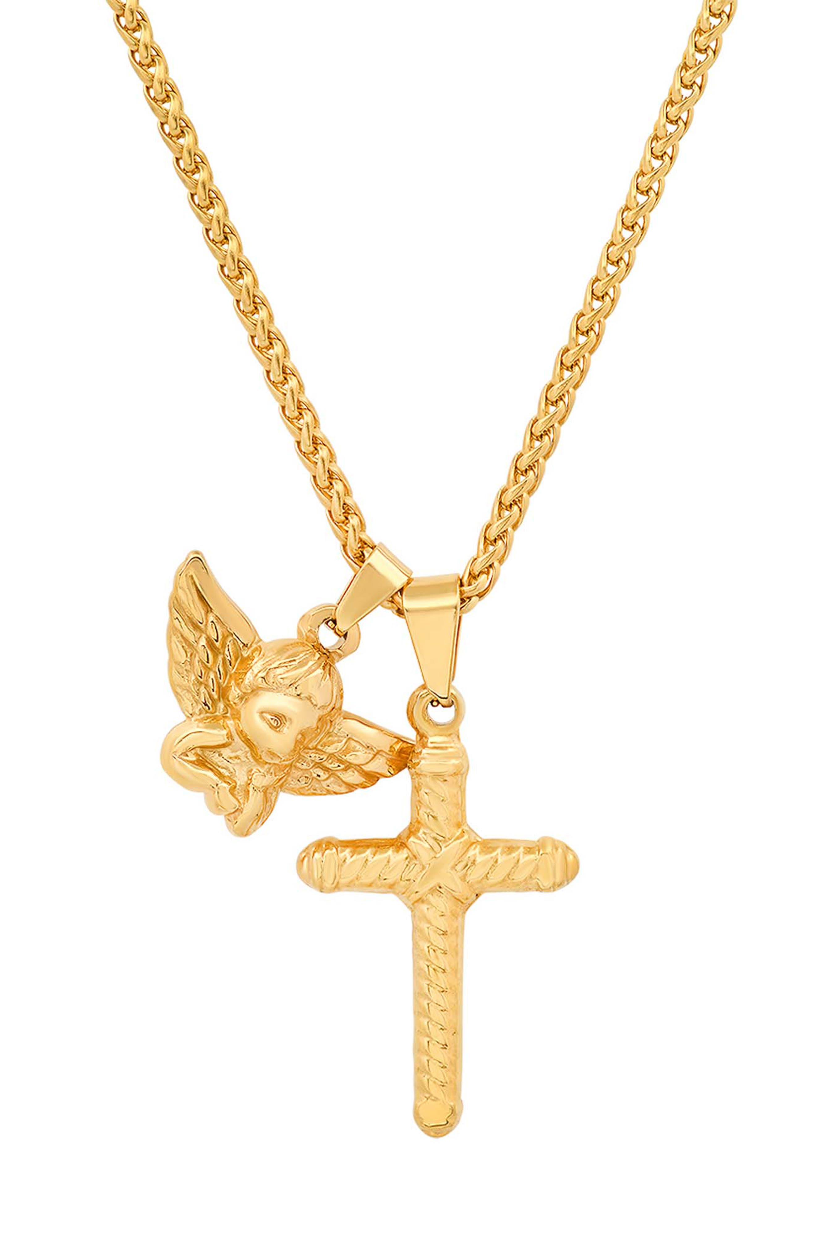 Cross & Angel Pendant Necklace