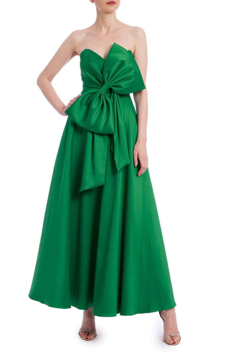 Badgley Mischka Collection Bow Embellished Strapless Fit & Flare Dress, Main, color,
