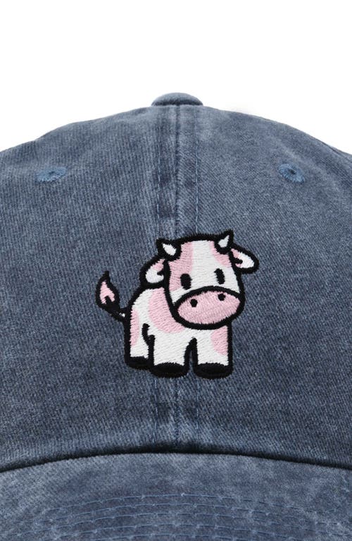 Dalix Strawberry Cow Embroidered Cap In Washed Navy Blue