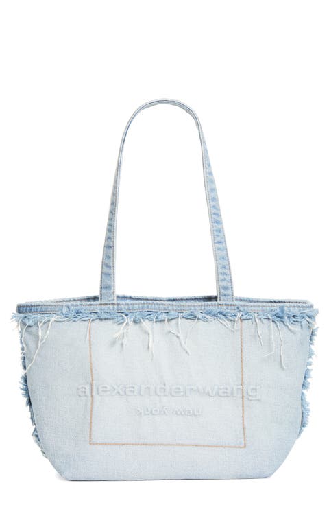 Medium Punch Logo Denim Fray Tote