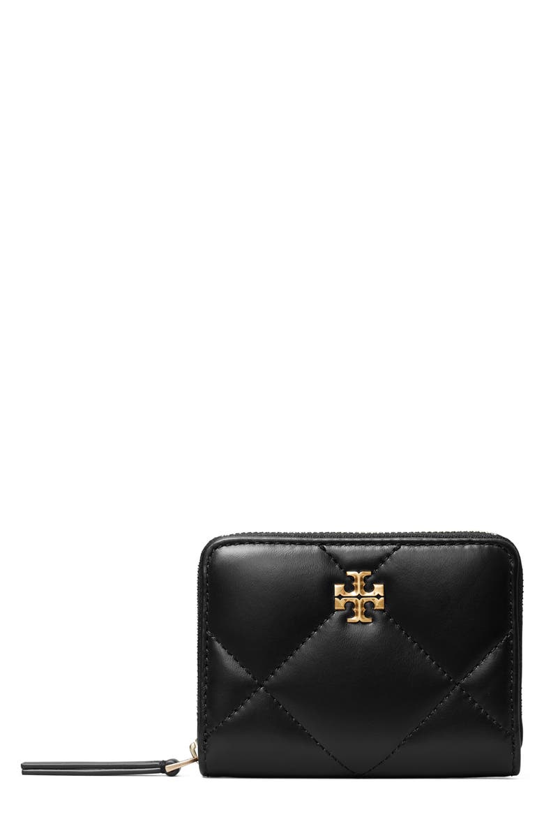 Small Kira Diamond Quilted Leather Zip Wallet, Main, color, BLACK