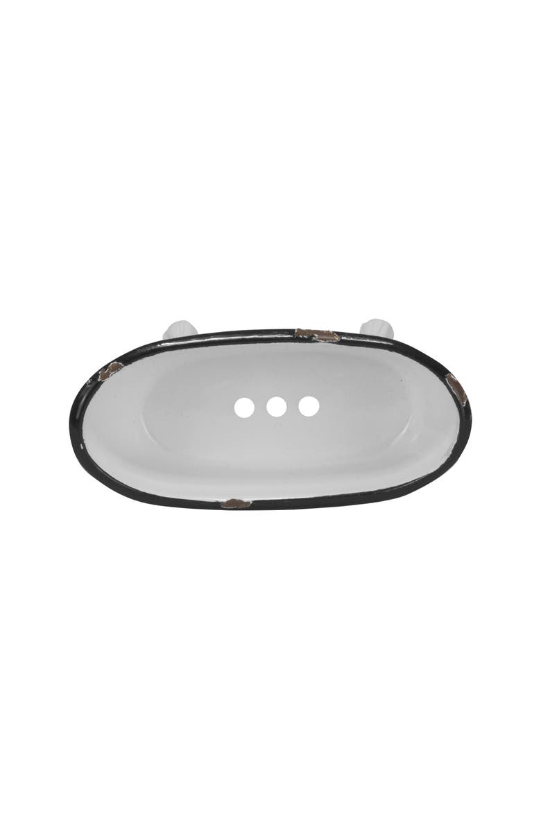 Foreside Home and Garden Black Rim White Enamel Bathtub Soap Dish, Alternate, color, Black