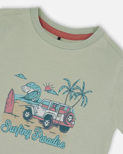 Deux Par Deux Boys' Short Sleeve Organic Cotton Graphic Tee - Little Kid, Big Kid In Sage And Multi