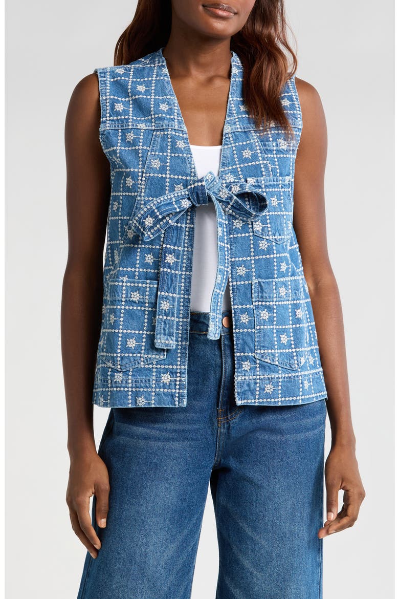 Dilly Broderie Denim Vest, Main, color, SNAKE