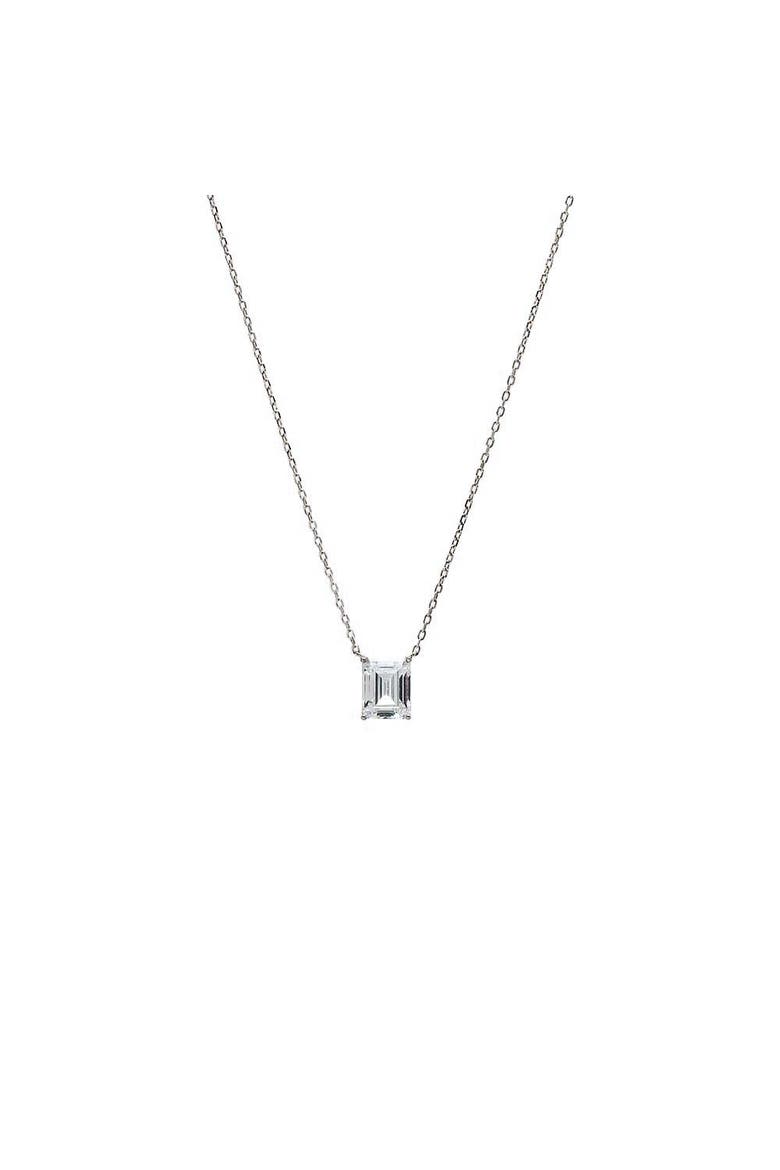 Moissanite Emerald Cut Pendant Necklace, Main, color, Silver