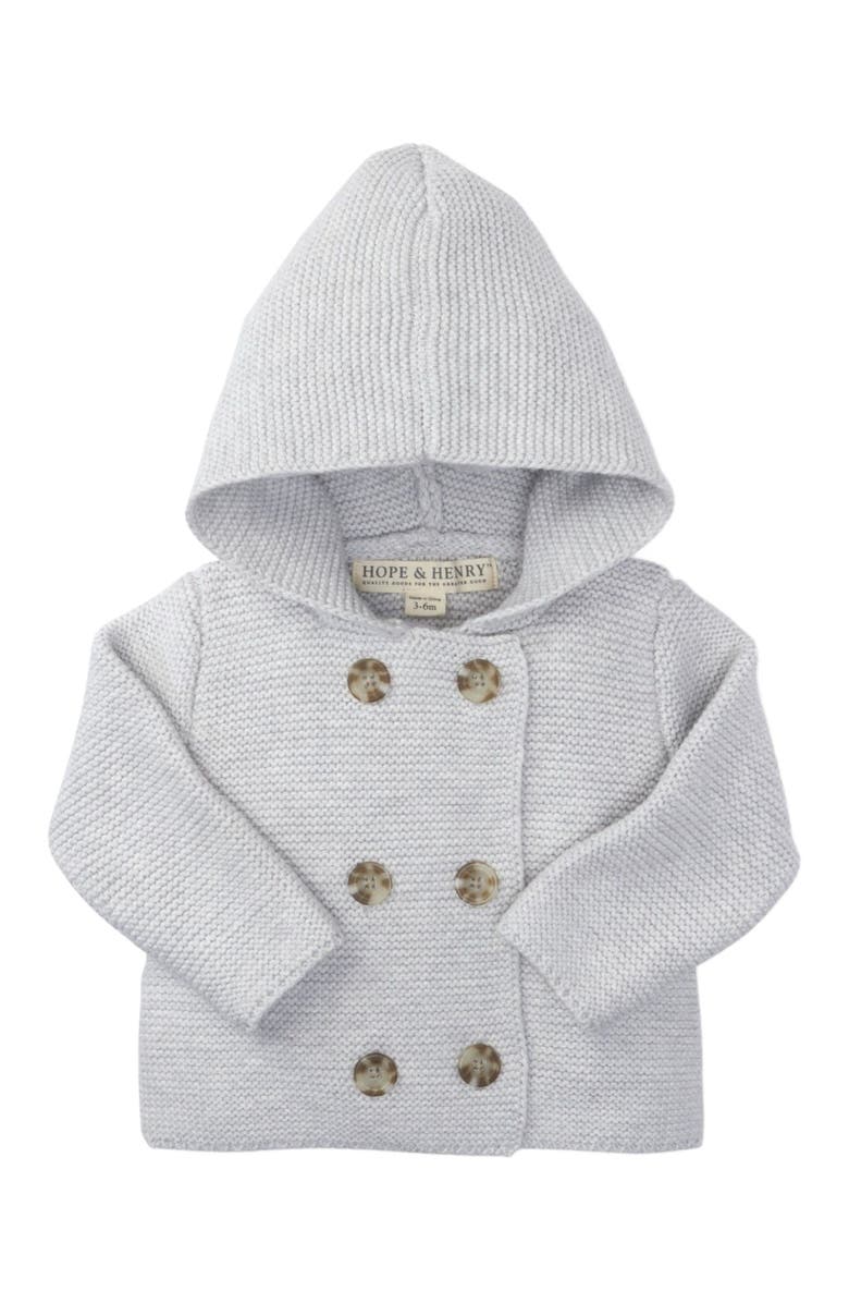 Hope & Henry Baby Faux Fur Hooded Sweater, Infant, Main, color, Light Grey Heather